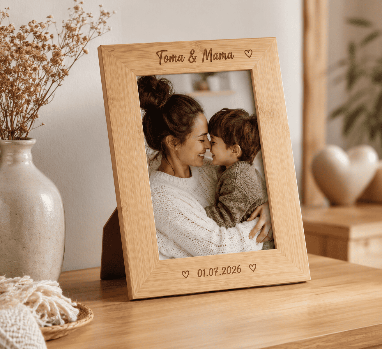 ramă foto personalizată din bambus cu nume pentru copii ramă foto personalizată din bambus cu nume pentru copii