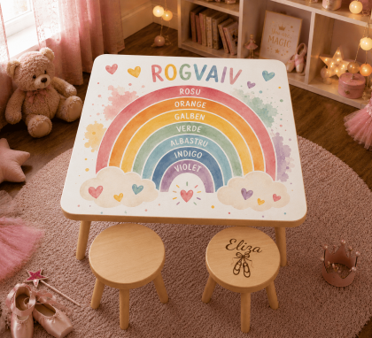 Set masă și două scăunele personalizate pentru copii, model Rogvaiv