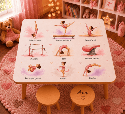Set masă și scăunele copii gimnastică cu scaun personalizat