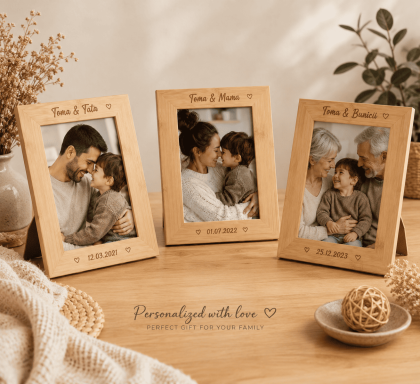 set rame foto personalizate din bambus cu nume